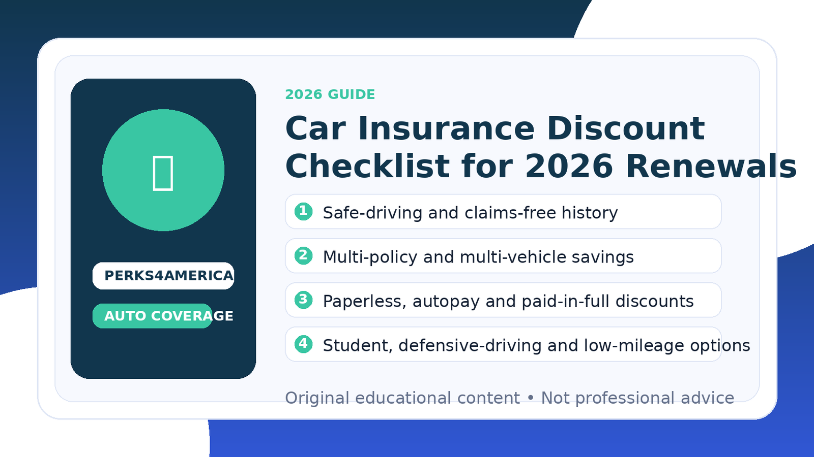 Car Insurance Discount Checklist for 2026 Renewals